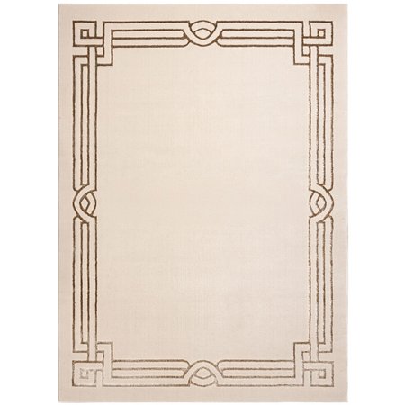 Elegancki dywan beżowy z greckim meandrem, ponadczasowy wzór geometryczny z ramką - ALLURE
