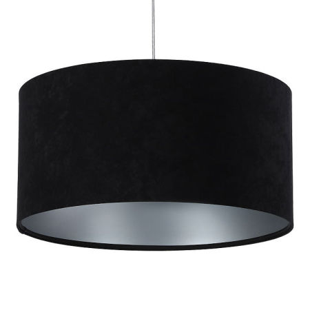 Czarno-srebrna lampa wisząca w kształcie walca z welurowym abażurem GLORIA
