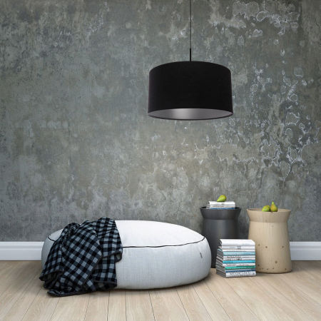 Czarno-srebrna lampa wisząca w kształcie walca z welurowym abażurem GLORIA