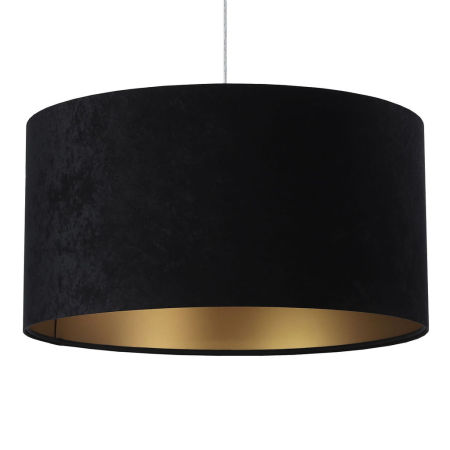 Czarna lampa wisząca z walcowym, welurowym abażurem ze złotym wnętrzem GLORIA