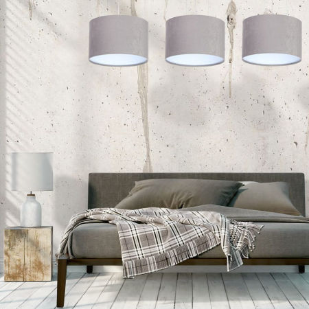 Szaro-biała lampa wisząca w kształcie walca z welurowym abażurem KAMELIA