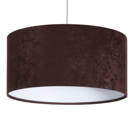 Brązowo-biała lampa wisząca z welurowym, walcowym kloszem DALIA