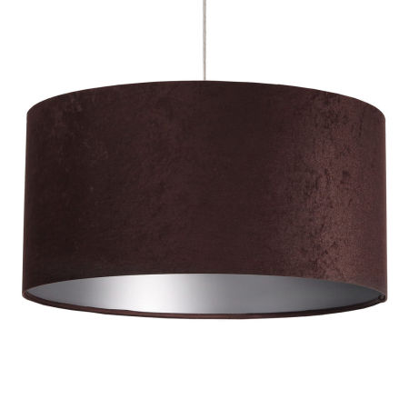 Brązowa lampa wisząca z welurowym abażurem ze srebrnym wnętrzem, walcowa DALIA