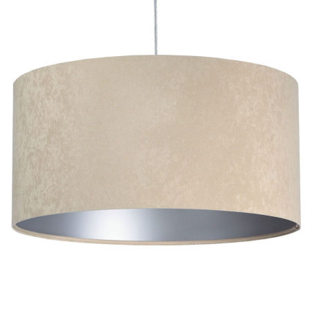 Beżowa lampa wisząca z walcowym, welurowym kloszem ze srebrnym wnętrzem NIGELLA