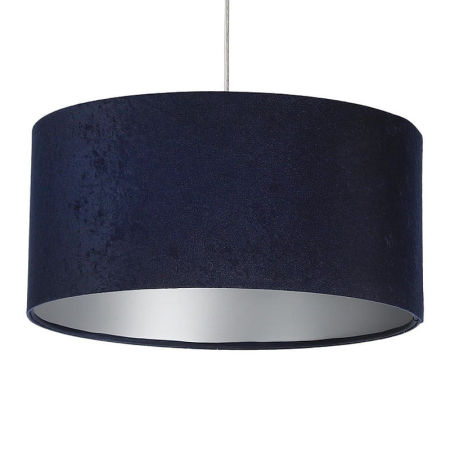 Granatowo-srebrna lampa wisząca z walcowym abażurem z weluru LOBELIA