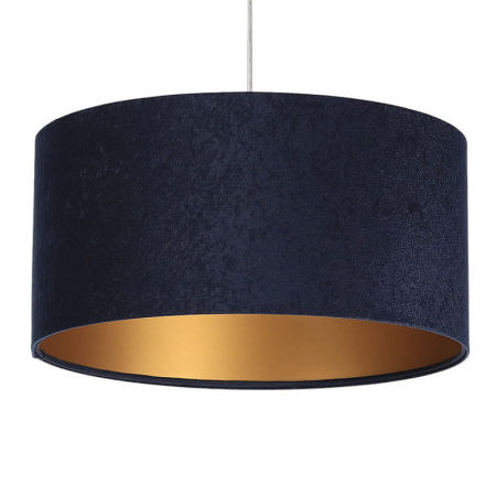 Granatowa lampa wisząca z welurowym kloszem w kształcie walca ze złotym wnętrzem LOBELIA