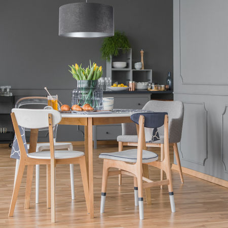 Ciemnoszara lampa wisząca, welurowa, z walcowym abażurem ze srebrnym wnętrzem GRAFIT