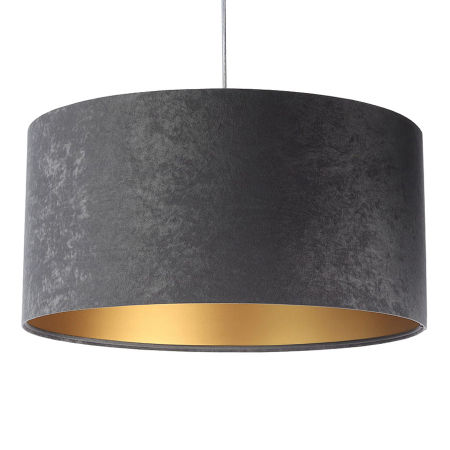 Ciemnoszara lampa abażurowa z weluru w kształcie walca ze złotym wnętrzem GRAFIT
