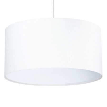 Biała lampa wisząca w kształcie walca z welurowym kloszem LILIA