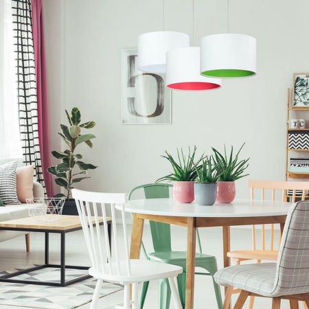 Biało-różowa lampa wisząca z kloszem w kształcie walca, welurowa LILIA