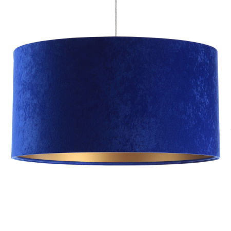 Kobaltowa lampa wisząca, welurowa, z walcowym abażurem ze złotym wnętrzem ALPANA
