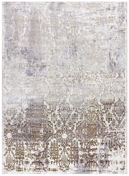 Złoto-szaro-kremowy postarzany dywan DE LUXE marokański wzór, vintage, przecierany, strukturalny