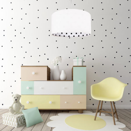 Biała lampa wisząca CALINECZKA z welurowym abażurem w czarne kropki