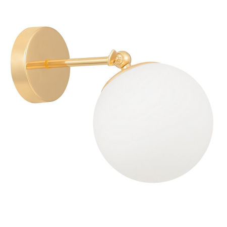 Złota lampa ścienna, kinkiet z kloszem, szklana biała kula, złoto francuskie, nowoczesna - FREDICA W1