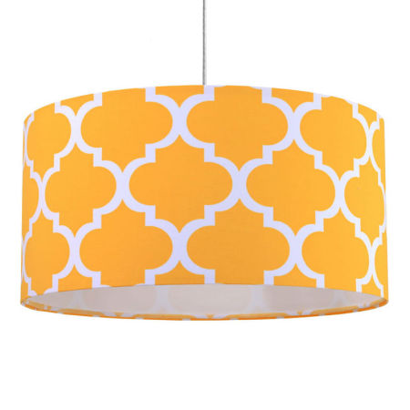 Żółto-biała lampa wisząca z welurowym kloszem MAROKO, wzór marokańska koniczyna