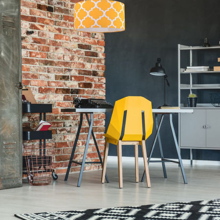 Żółto-biała lampa wisząca z welurowym kloszem MAROKO, wzór marokańska koniczyna