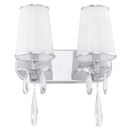 Kryształowy podwójny kinkiet ALESSIA W2 srebrny chrom, biały abażur
