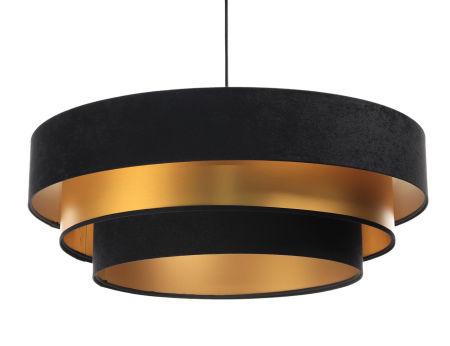 Czarna lampa wisząca z okrągłymi abażurami z weluru i apli w kolorze szczotkowanego złota TRINITI