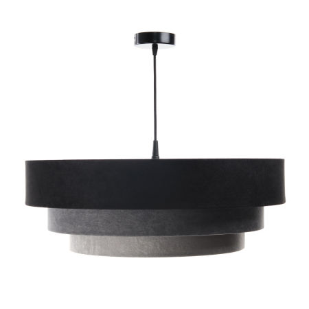 Czarno-grafitowo-szara lampa wisząca z welurowymi abażurami o kaskadowym ułożeniu ze srebrnym wnętrzem TRINITI
