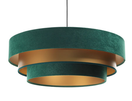 Zielono-złota lampa wisząca z abażurami z weluru i apli ze złotym wnętrzem TRINITI