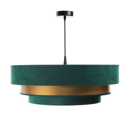 Zielono-złota lampa wisząca z abażurami z weluru i apli ze złotym wnętrzem TRINITI
