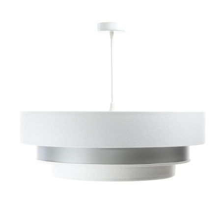 Biało-srebrna lampa wisząca z walcowymi kloszami z apli i weluru ze srebrnym wnętrzem TRINITI