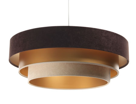 Brązowo-beżowo-złota lampa wisząca z weluru i apli, z trzema abażurami TRINITI