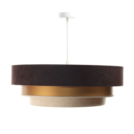 Brązowo-beżowo-złota lampa wisząca z weluru i apli, z trzema abażurami TRINITI