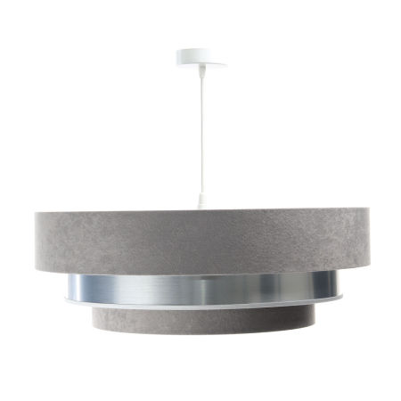 Szara lampa wisząca z abażurami z weluru i apli o kaskadowym ułożeniu ze srebrnym wnętrzem TRINITI