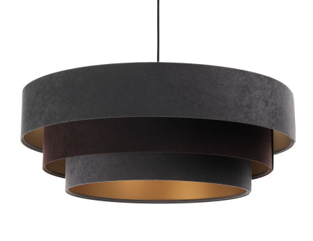 Grafitowo-brązowo-złota lampa wisząca z kloszami z weluru, ułożonymi od największego do najmniejszego TRINITI