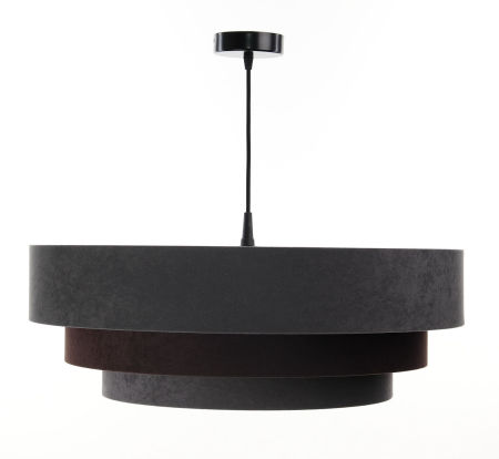 Grafitowo-brązowo-złota lampa wisząca z kloszami z weluru, ułożonymi od największego do najmniejszego TRINITI