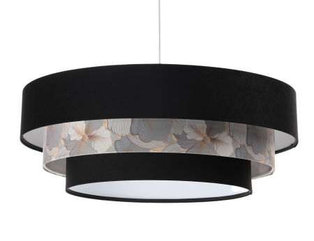Czarno-biała lampa wisząca z weluru, z trzema abażurami, kwiatowy wzór TRINITI