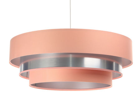 Łososiowo-srebrna lampa wisząca z abażurami z weluru i apli o kaskadowym ułożeniu ze srebrnym wnętrzem TRINITI