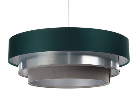 Zielono-szaro-srebrna lampa wisząca kloszami z satyny i apli ułożonymi kaskadowo TRINITI