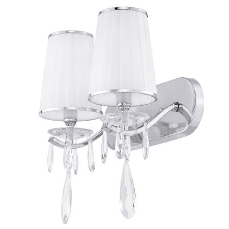 Kryształowy podwójny kinkiet ALESSIA W2 srebrny chrom, biały abażur