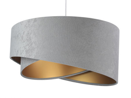 Szaro-złota lampa wisząca z welurowym, asymetrycznym kloszem TAMI