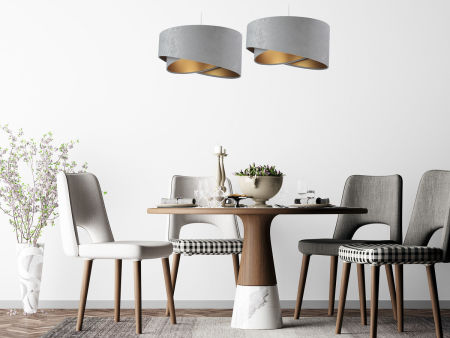 Szaro-złota lampa wisząca z welurowym, asymetrycznym kloszem TAMI