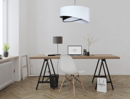 Biało-czarna lampa wisząca o asymetrycznym kształcie z welurowym abażurem BALA