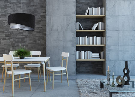 Czarno-szara lampa wisząca z welurowym, asymetrycznym kloszem ze srebrnym wnętrzem MIX