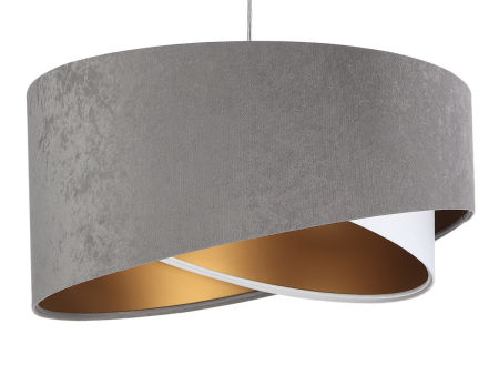 Szaro-biała lampa wisząca z welurowym kloszem ze złotym wnętrzem, asymetria ELAJA