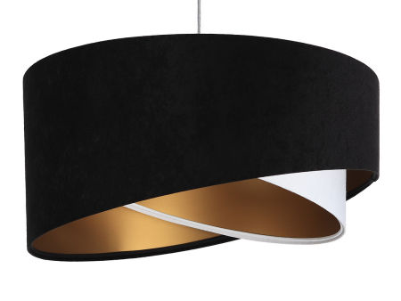 Czarno-biała lampa wisząca, welurowa, z asymetrycznym abażurem ze złotym wnętrzem MIX