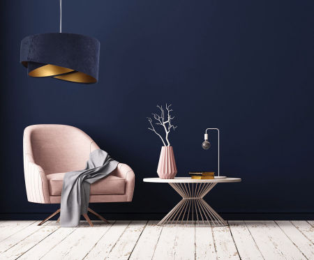 Granatowa lampa wisząca z welurowym kloszem ze złotym wnętrzem, asymetria LEA