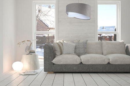 Szaro-biała lampa wisząca z asymetrycznym kloszem z białym wnętrzem ELAJA MIX