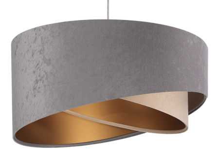 Szaro-beżowa lampa wisząca z asymetrycznym kloszem z weluru ze złotym wnętrzem MIX
