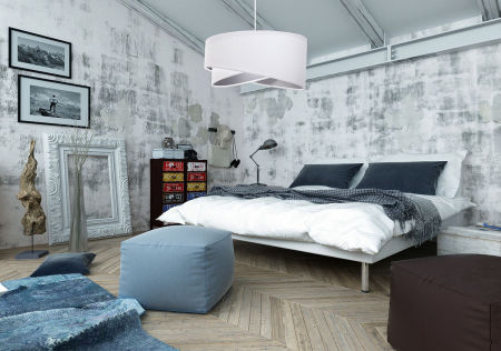 Biała lampa wisząca, welurowa, z asymetrycznym abażurem ze srebrnym wnętrzem CECYLIA