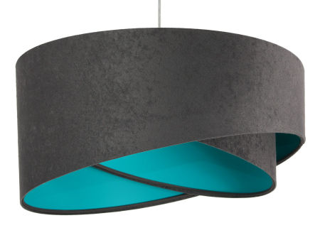 Grafitowa lampa wisząca, welurowa, z asymetrycznym abażurem z turkusowym wnętrzem KIARA