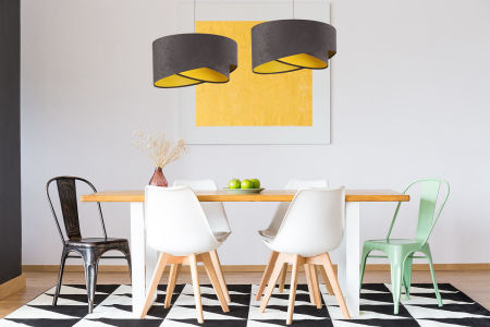 Grafitowa lampa wisząca z welurowym kloszem z żółtym wnętrzem, asymetryczna DUANA