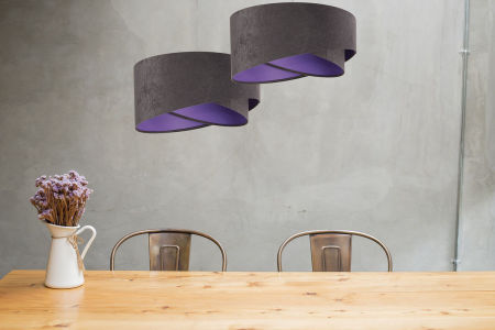 Grafitowa lampa wisząca asymetria z welurowym abażurem z fioletowym wnętrzem FENELLA