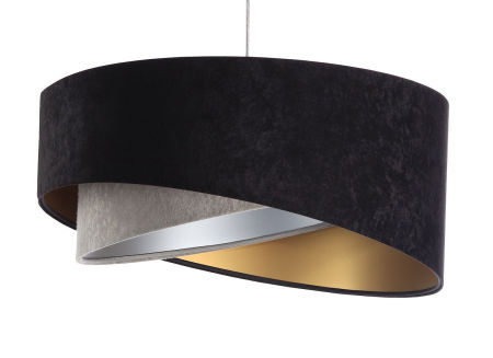Czarno-szara lampa wisząca z welurowym, asymetrycznym kloszem ze złotym i srebrnym wnętrzem LEBONIA