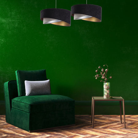 Czarno-szara lampa wisząca z welurowym, asymetrycznym kloszem ze złotym i srebrnym wnętrzem LEBONIA